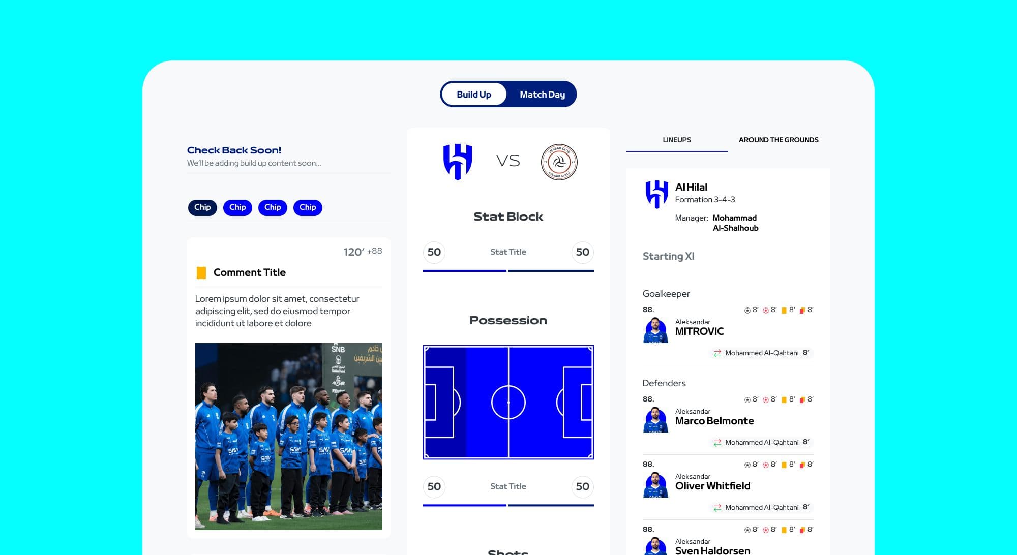 Match centre: build-up, possession and line-ups