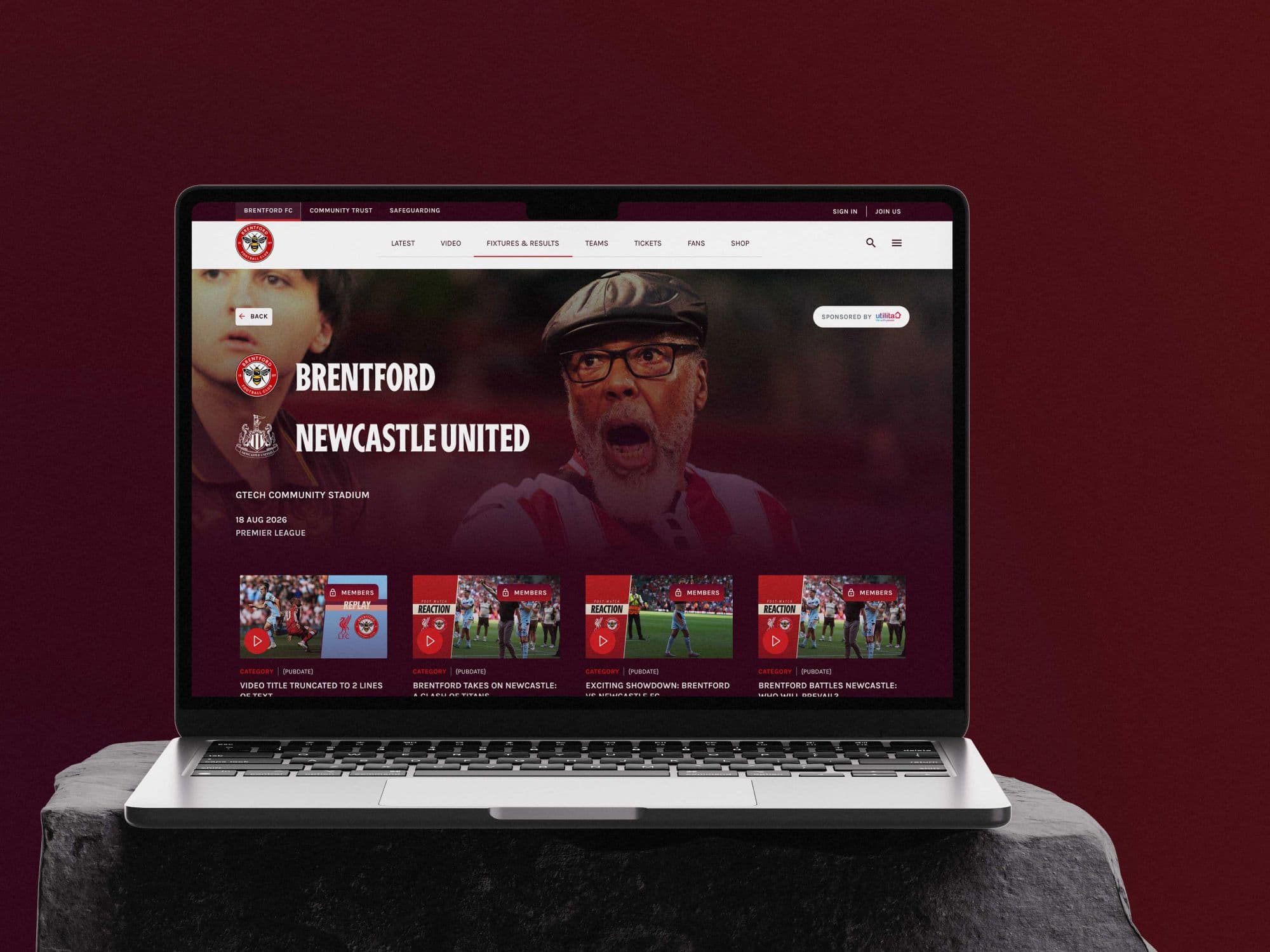 Matchday homepage on laptop