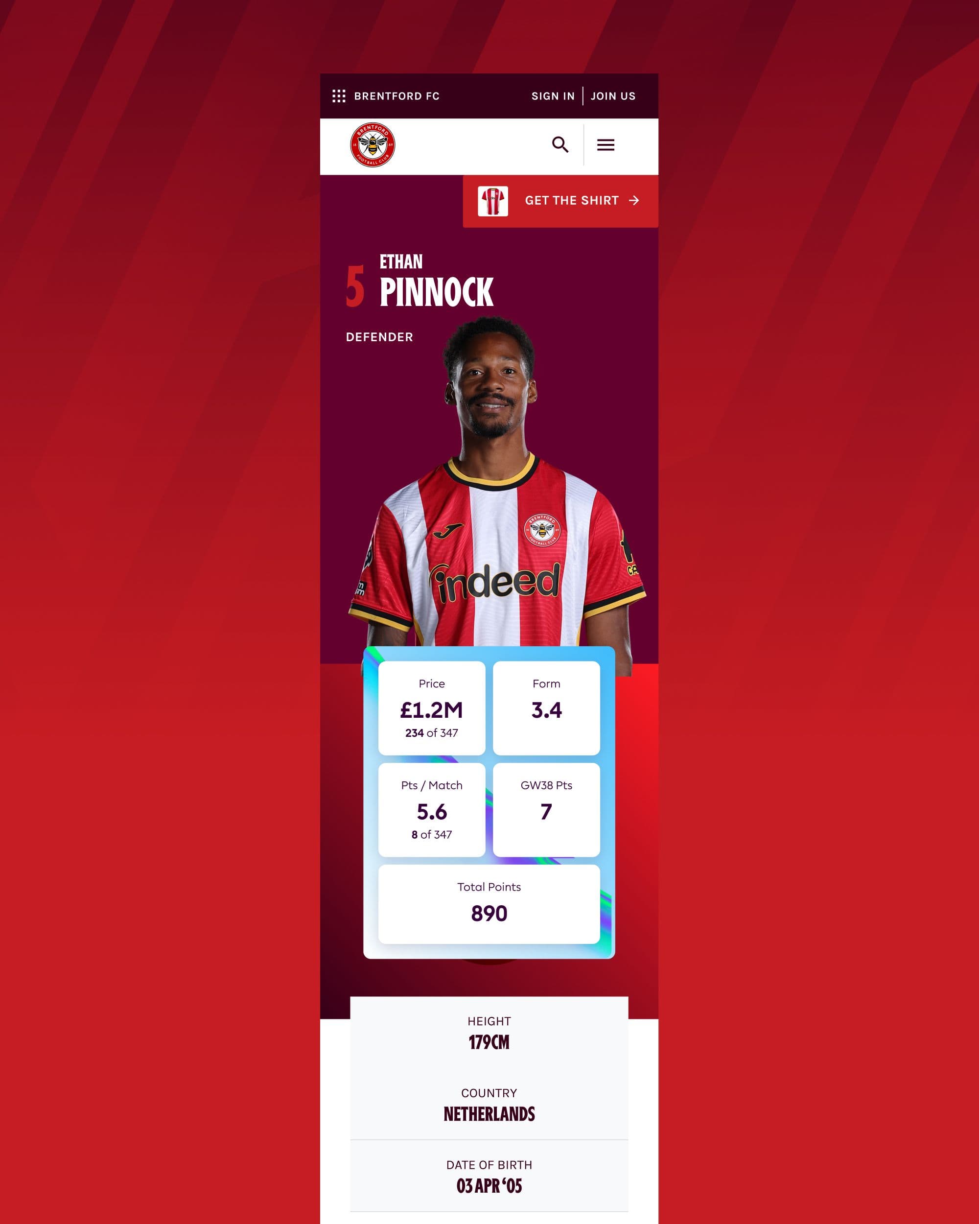Player profile on mobile