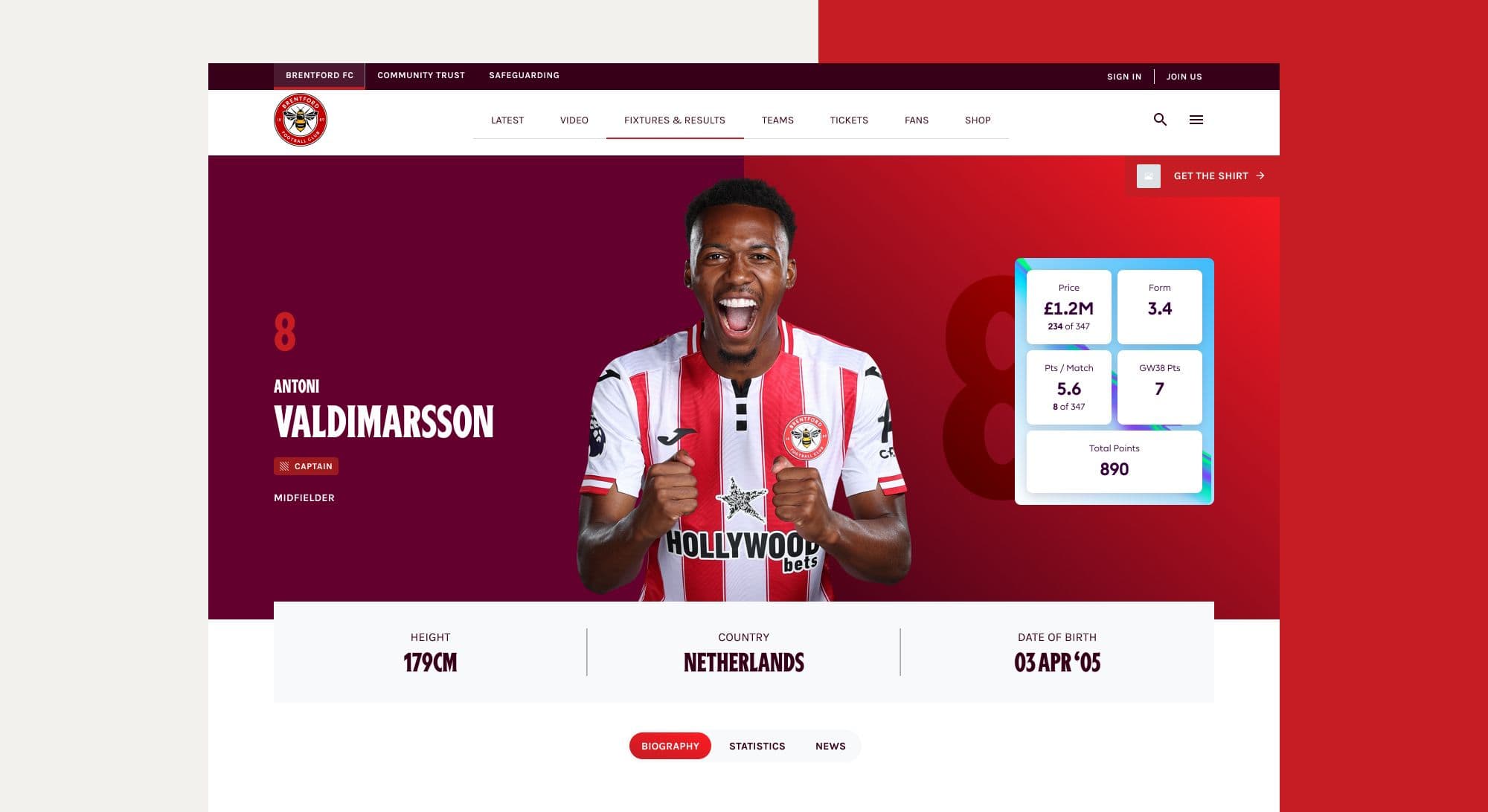 Player profile and stats