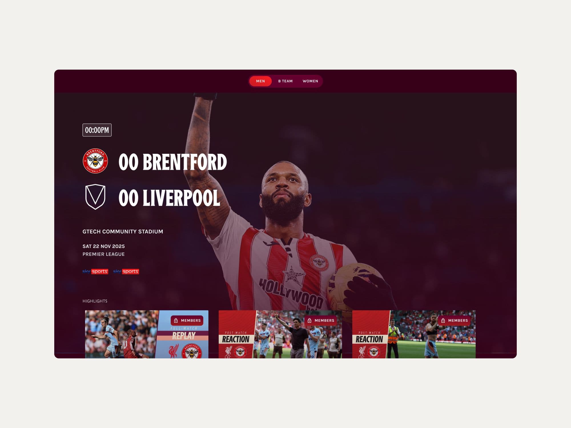 Pre-match homepage hero