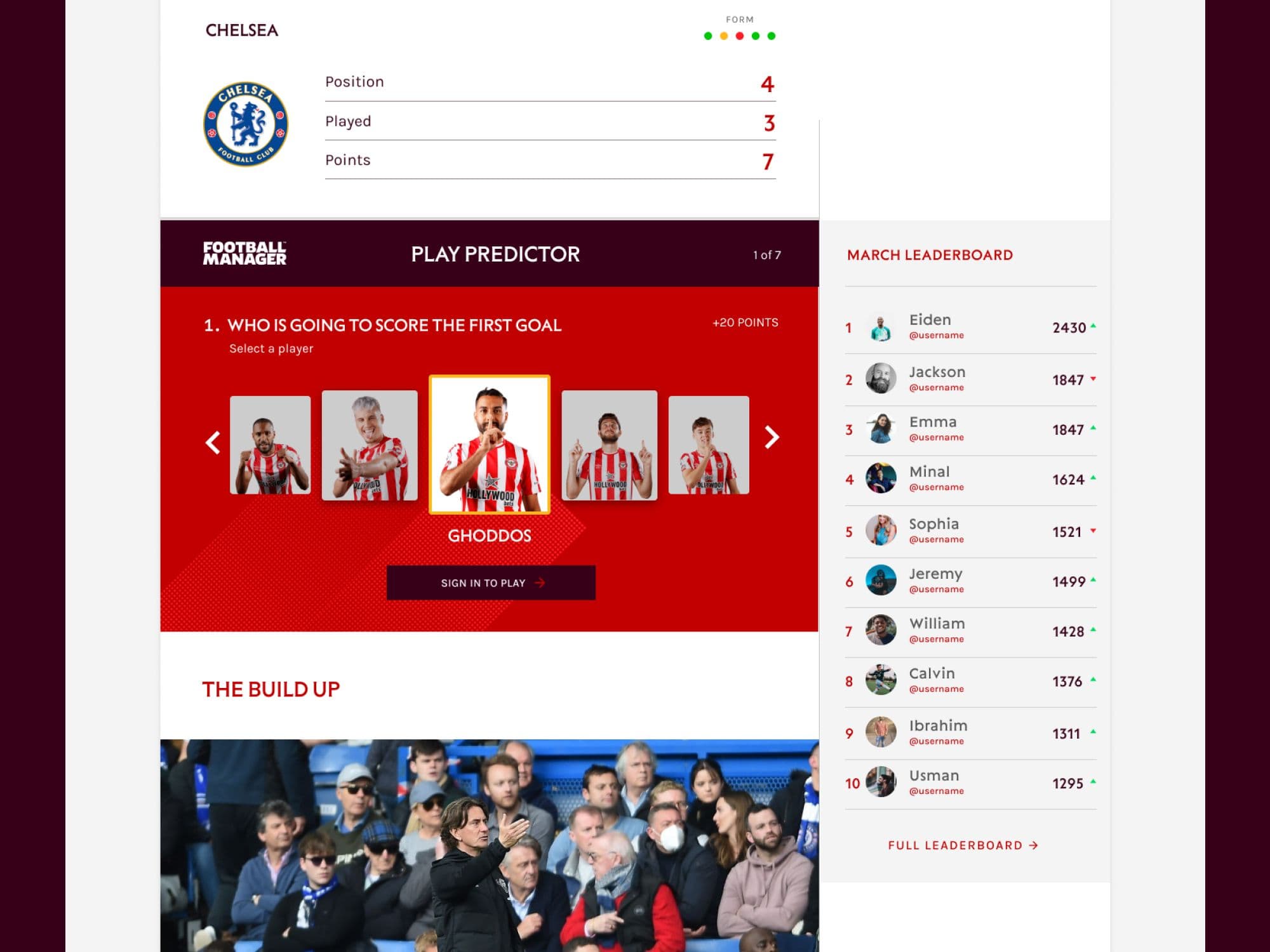 Play predictor and leaderboard