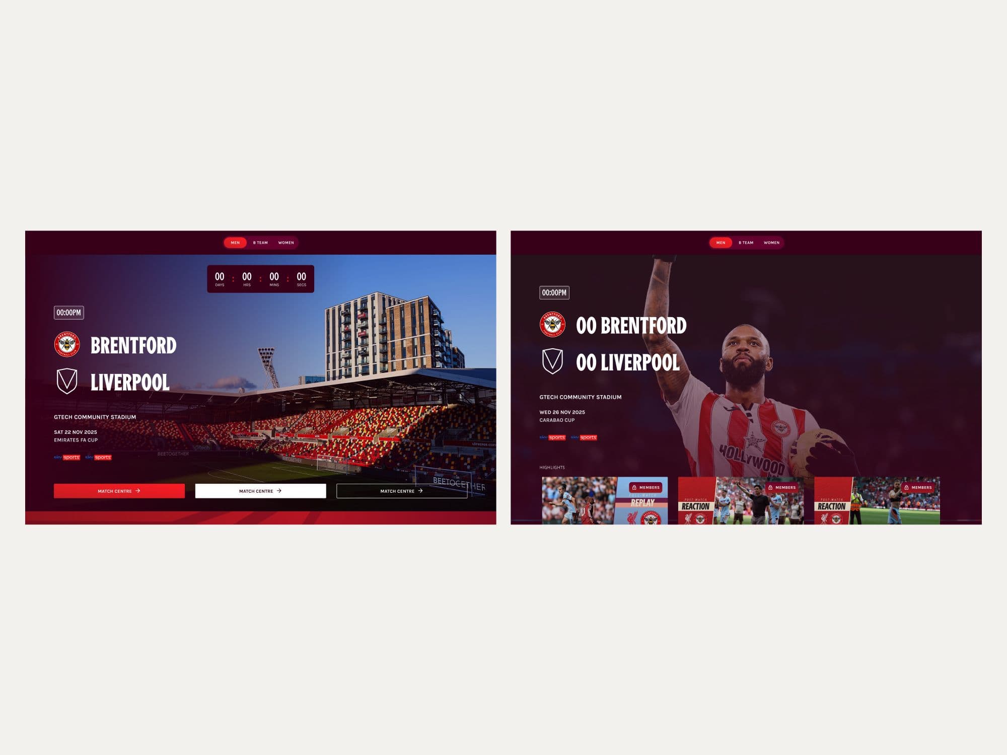 Homepage pre and post match