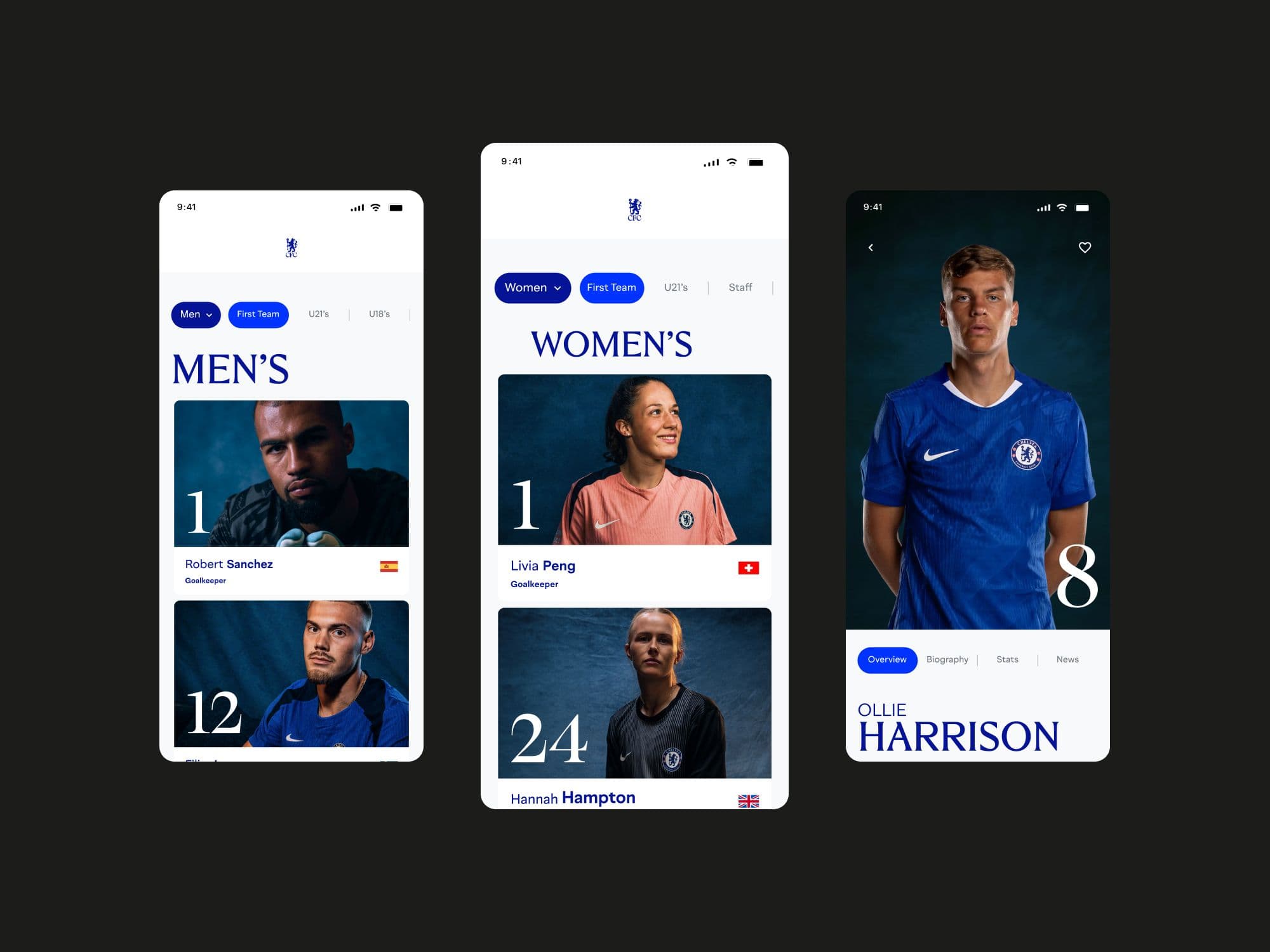 Men's and women's squads