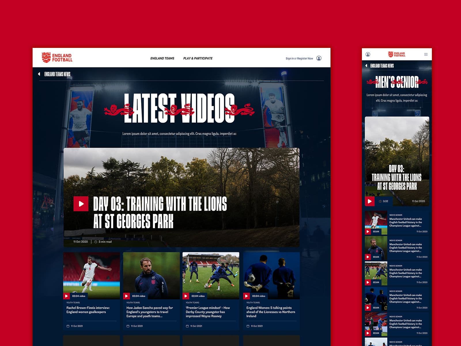 England teams video hub