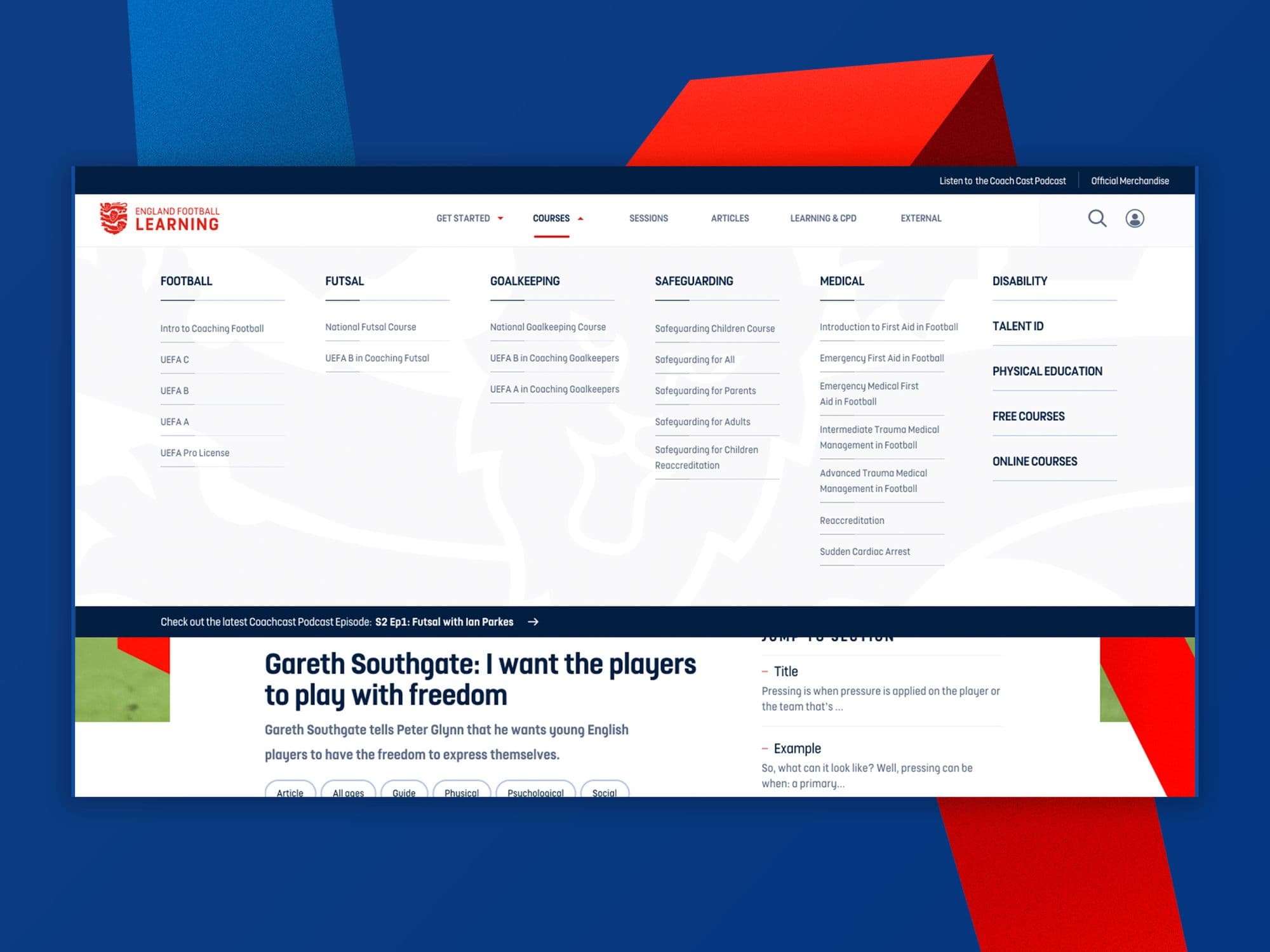 England football learning platform