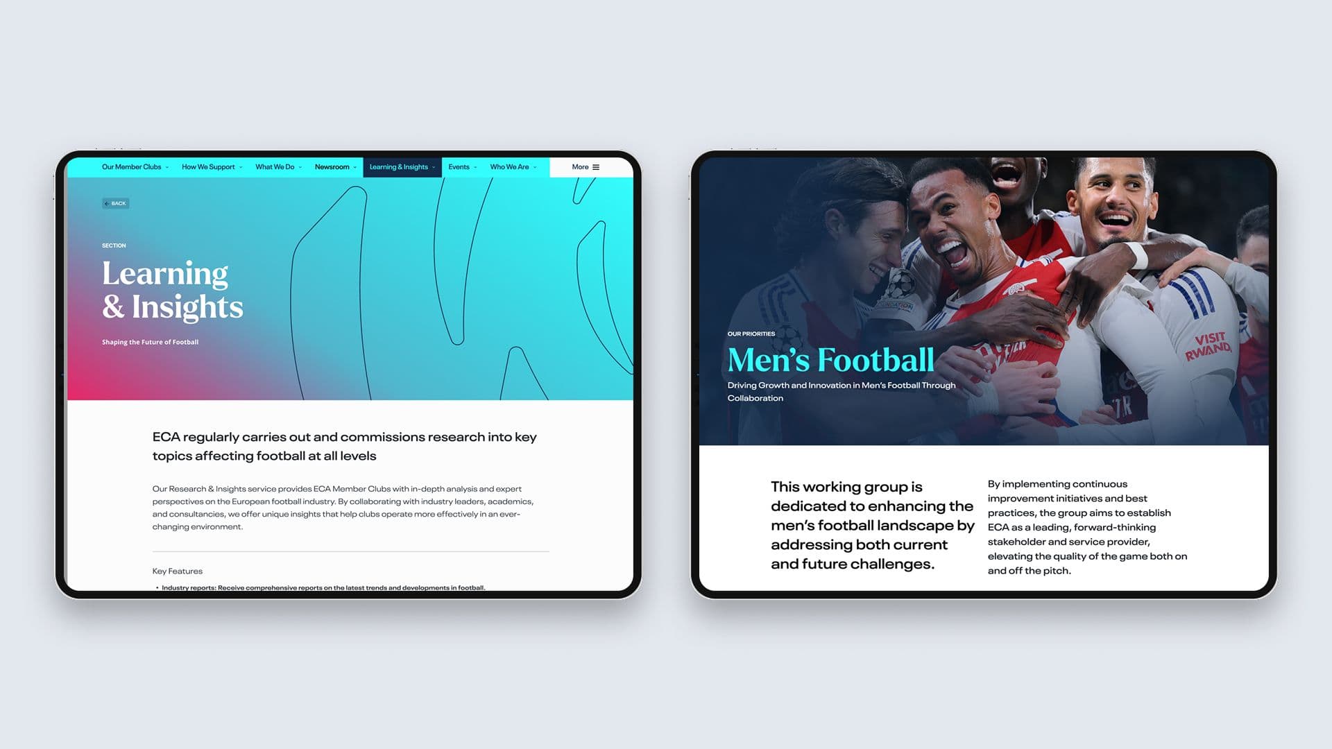 Learning and insights and men's football hubs