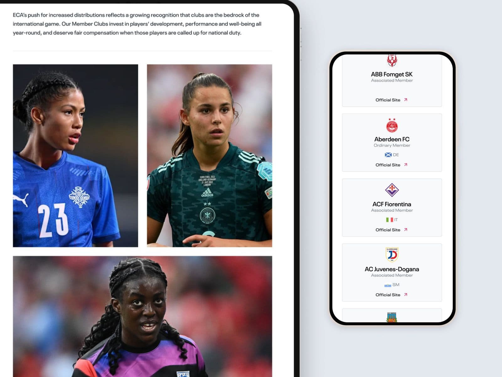 Women's football and member clubs directory