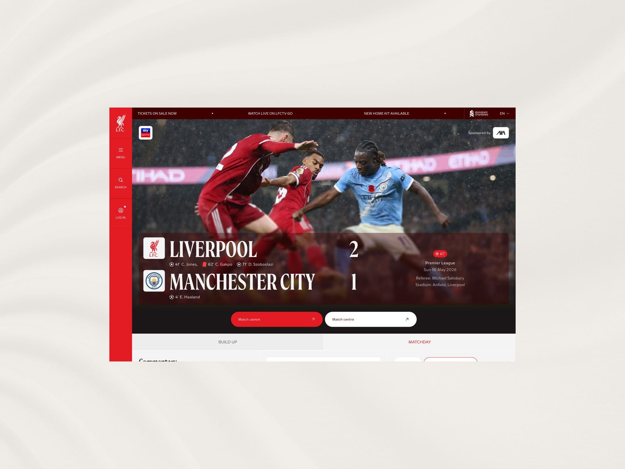 Match Centre build-up versus live states