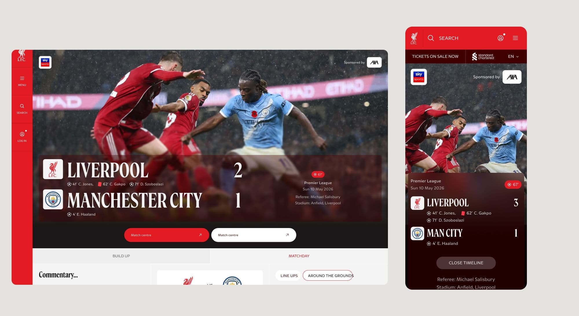 Live Match Centre on desktop and mobile