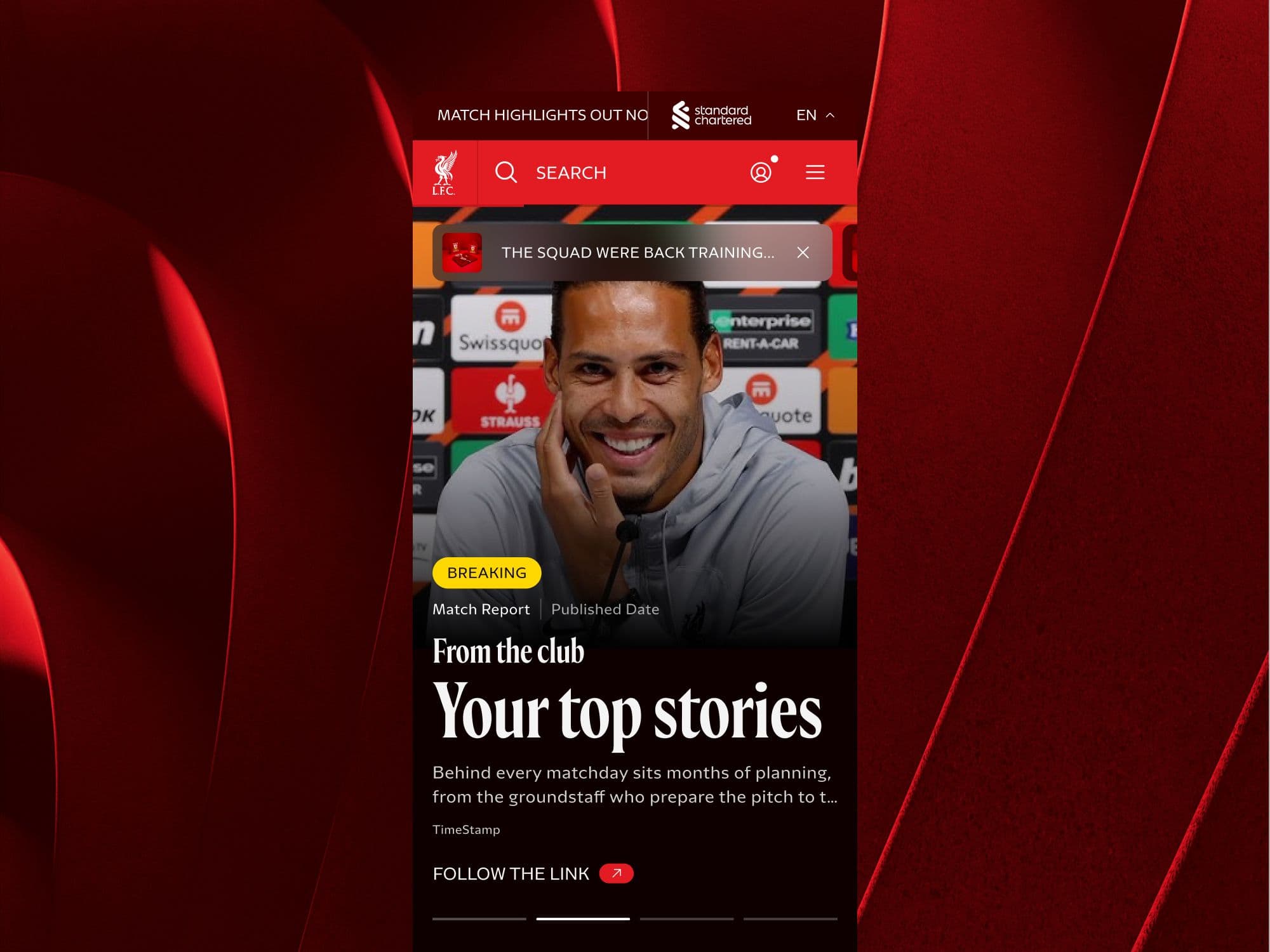 Mobile homepage: top stories