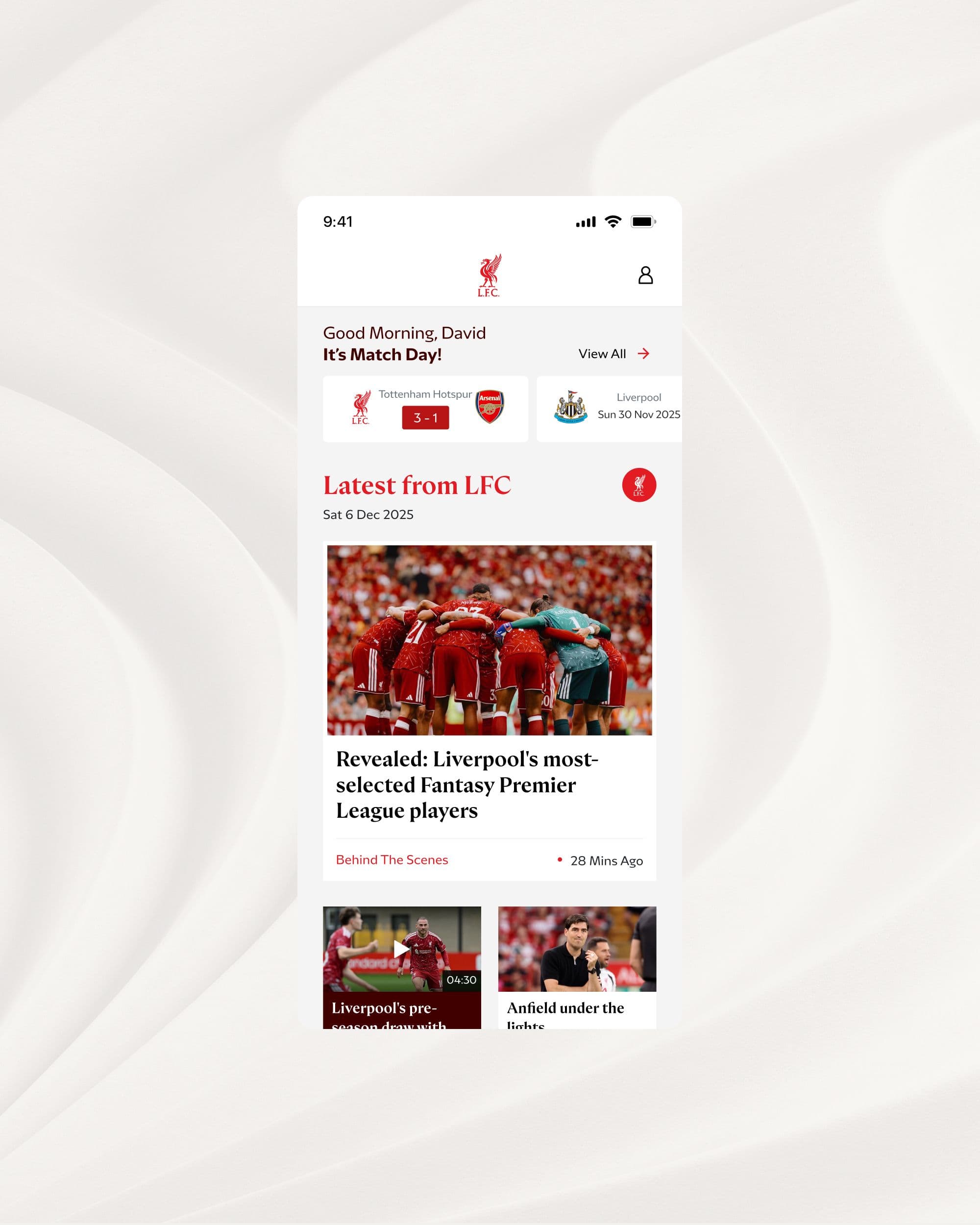 Home feed on matchday