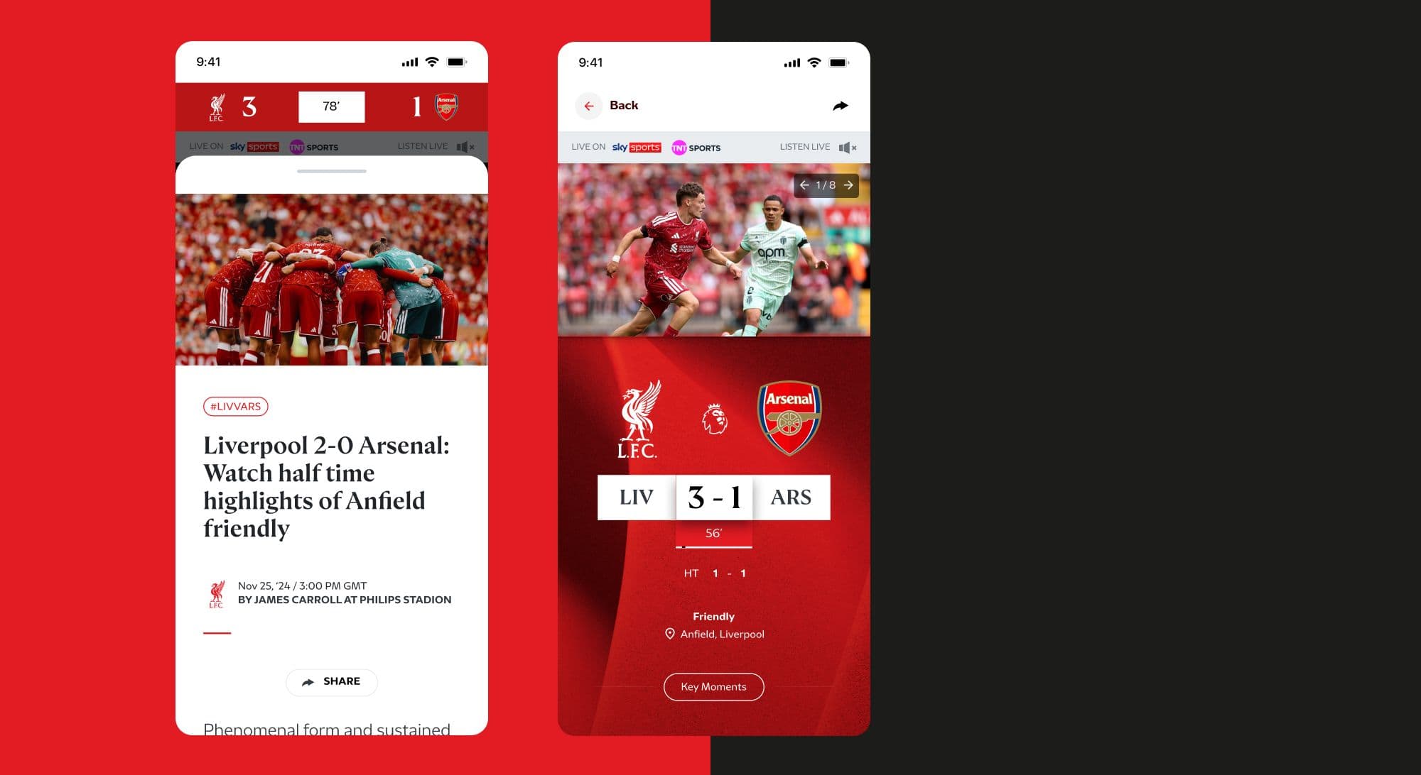 Live match: colour split