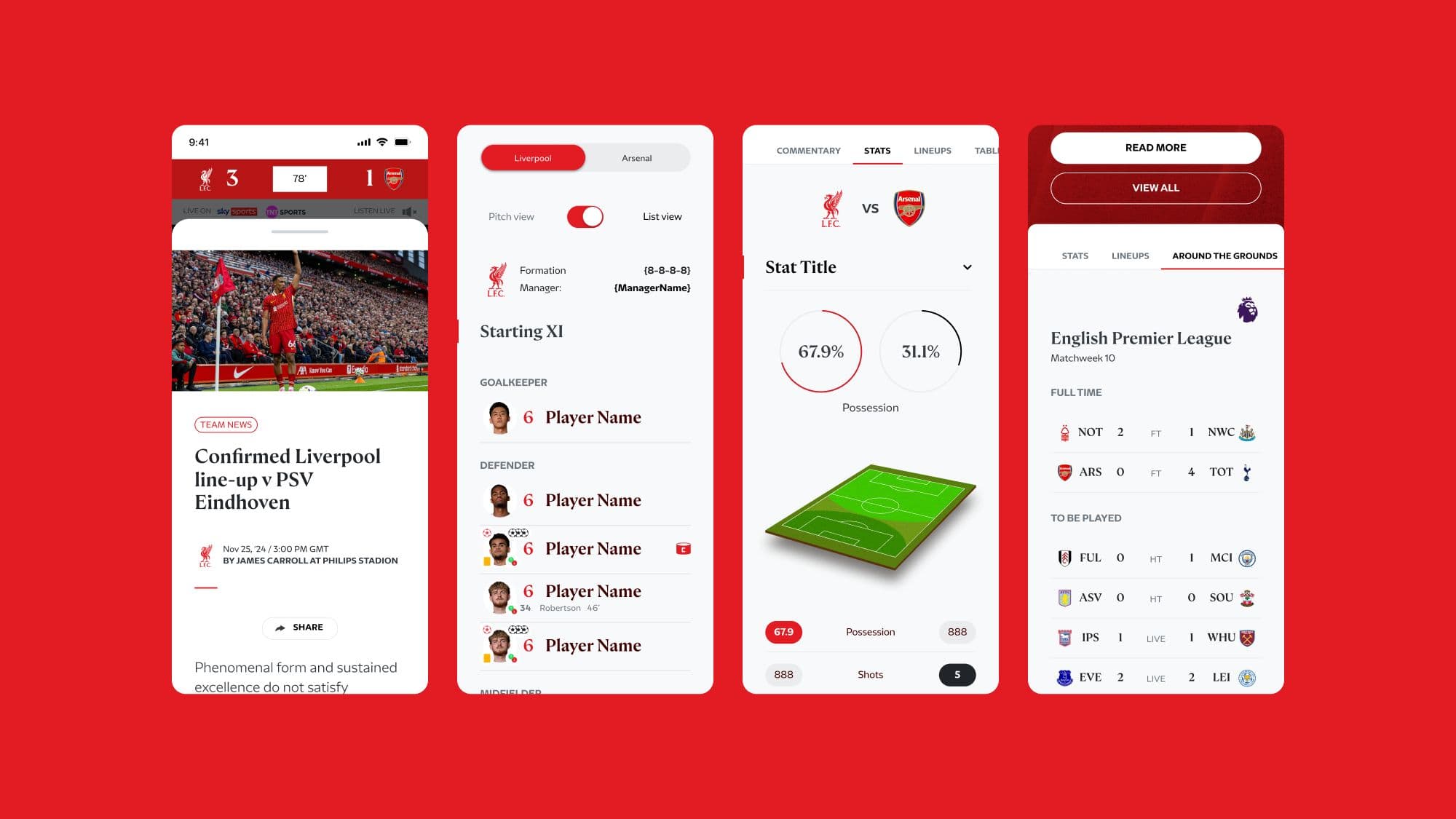 Live match screens