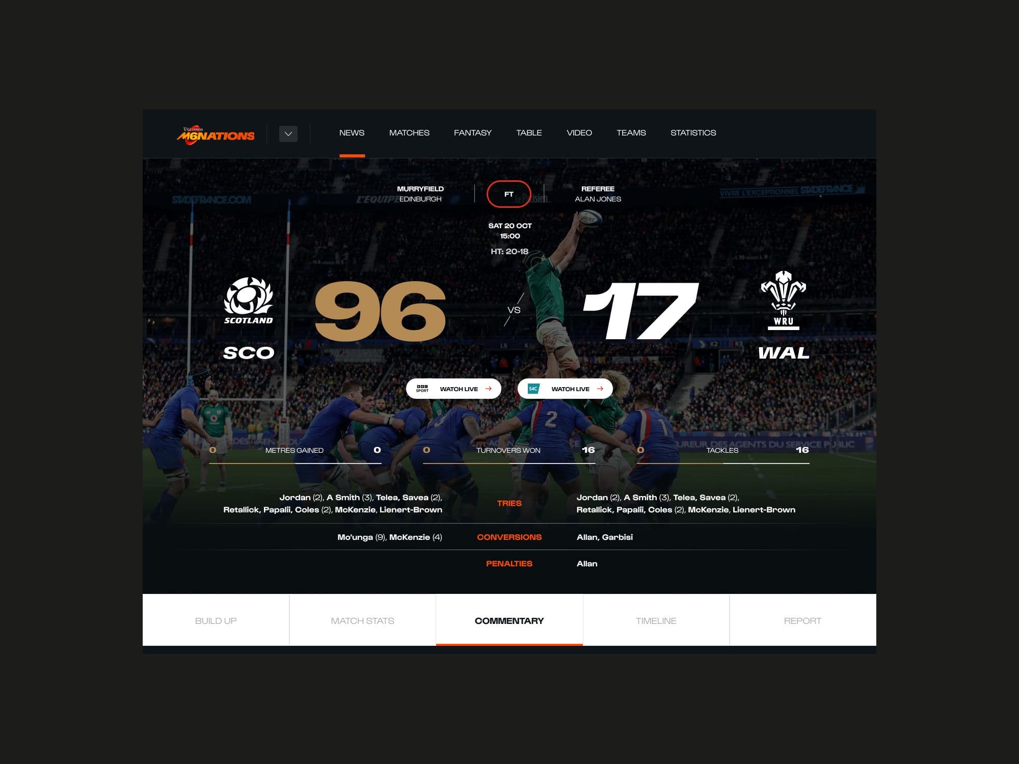Live match centre: Scotland v Wales