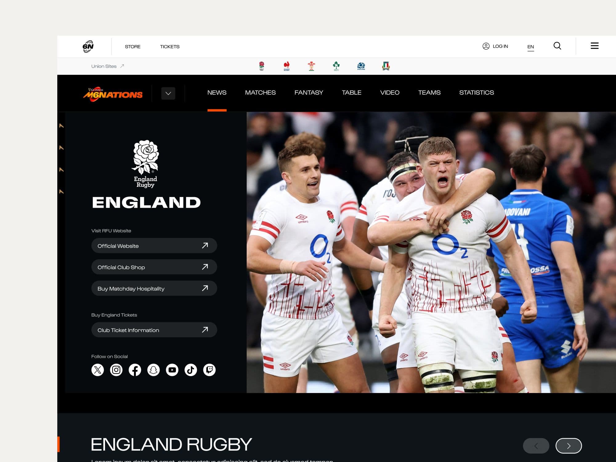 Team hub: England