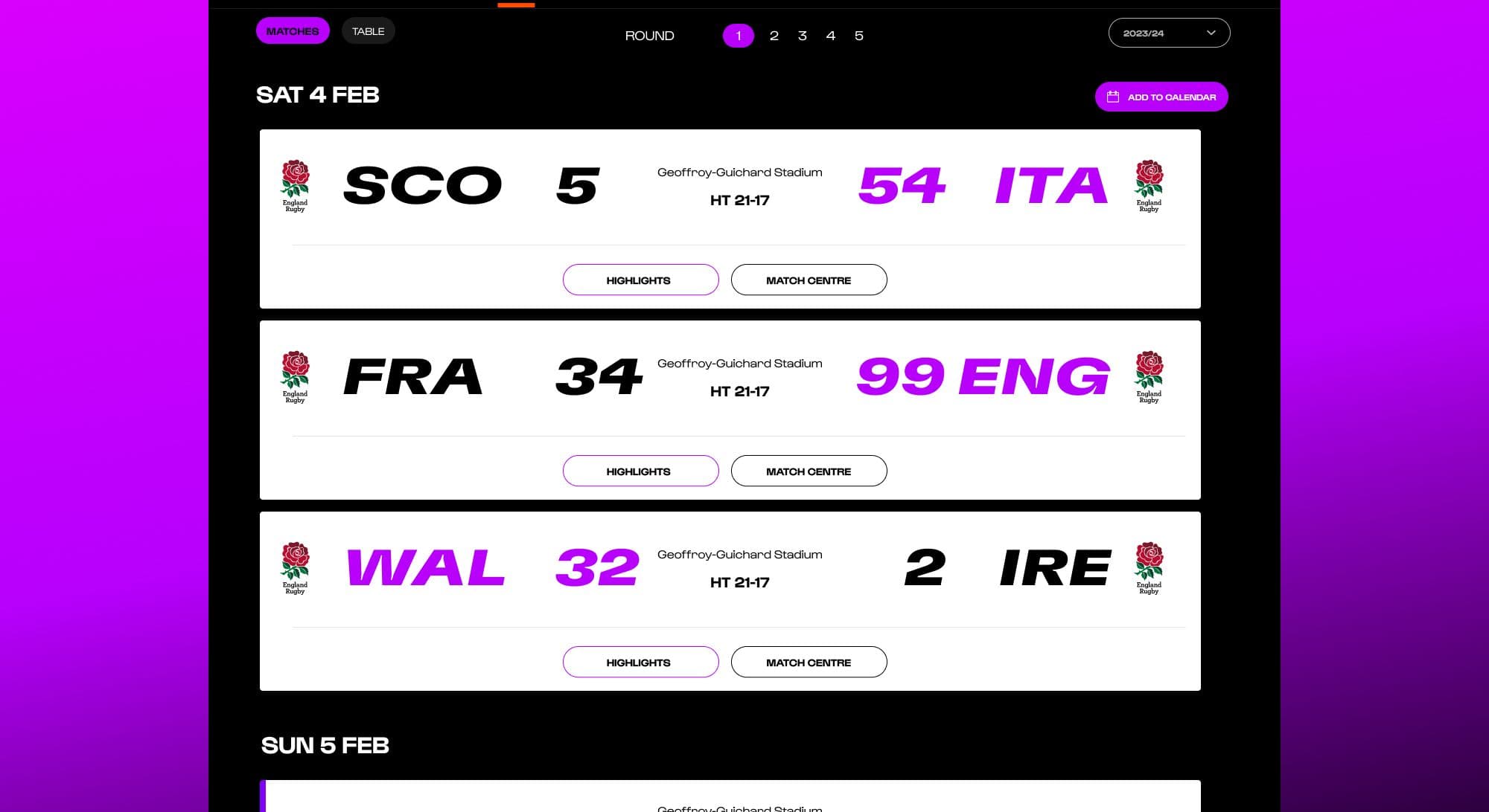 Fixtures and results