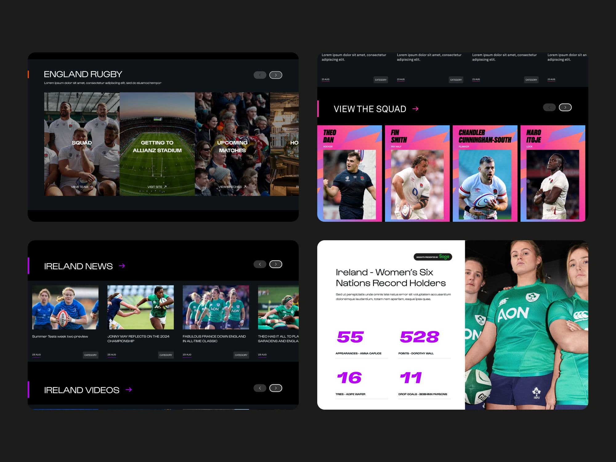 Team news, video and squad modules