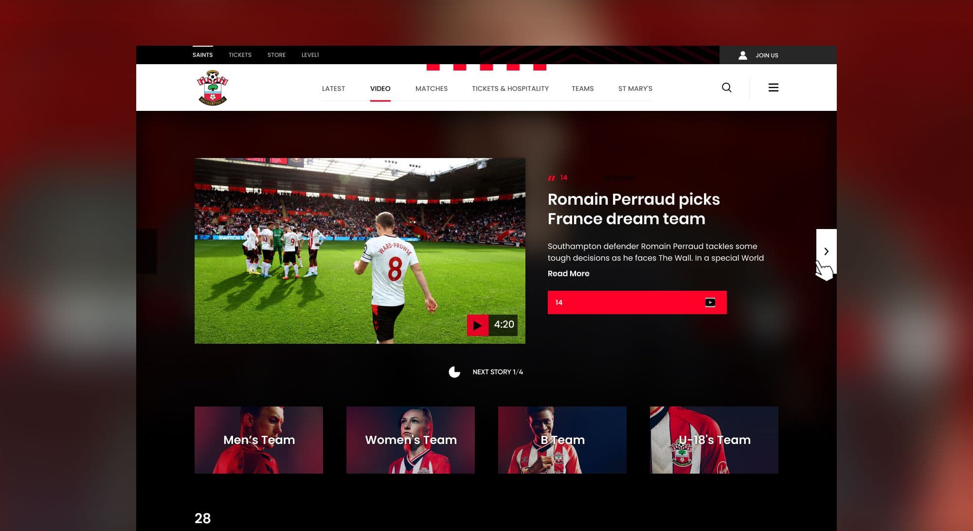 Homepage feature story on desktop