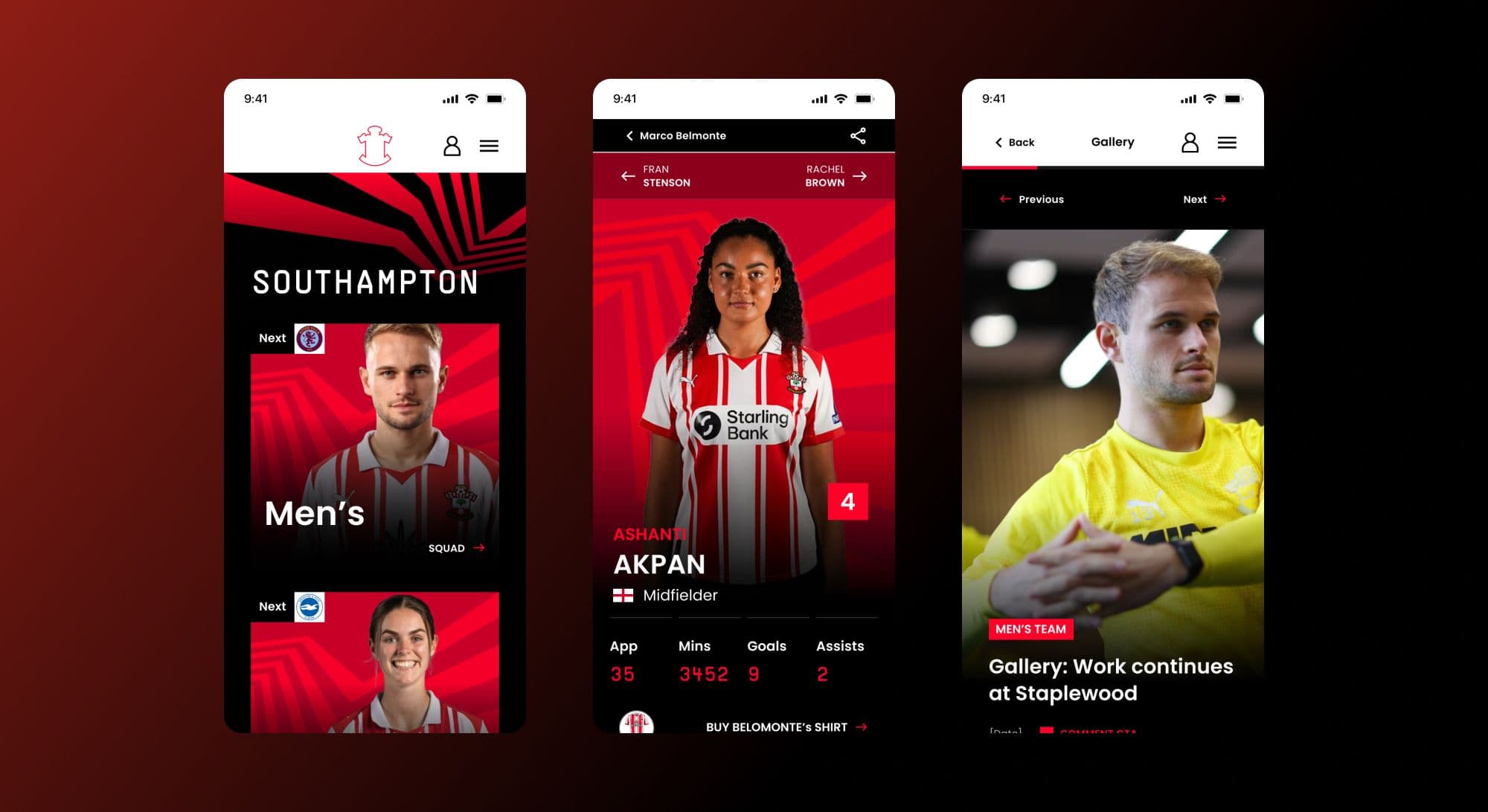 App squad and player profile screens