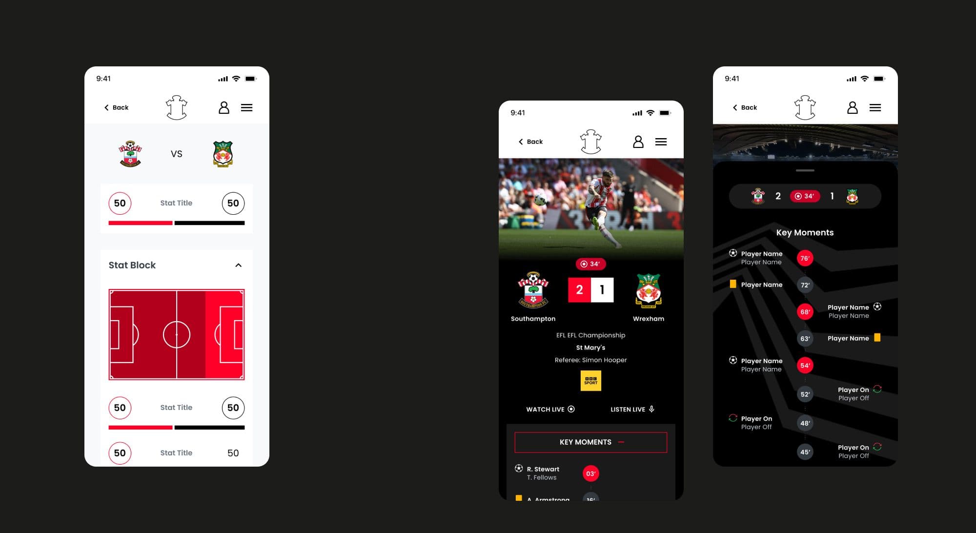 App match centre and line-ups