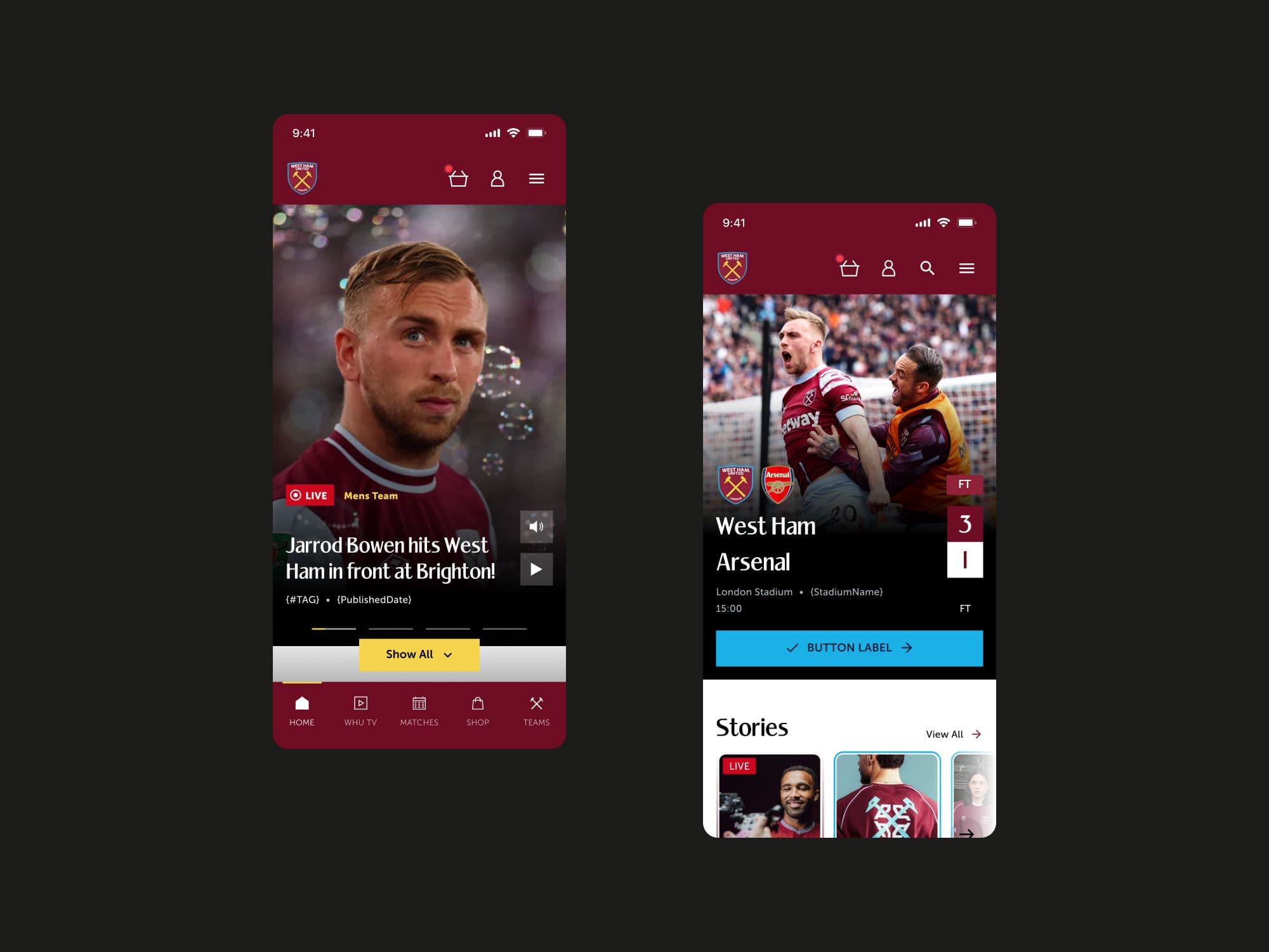 Home states: matchday and stories